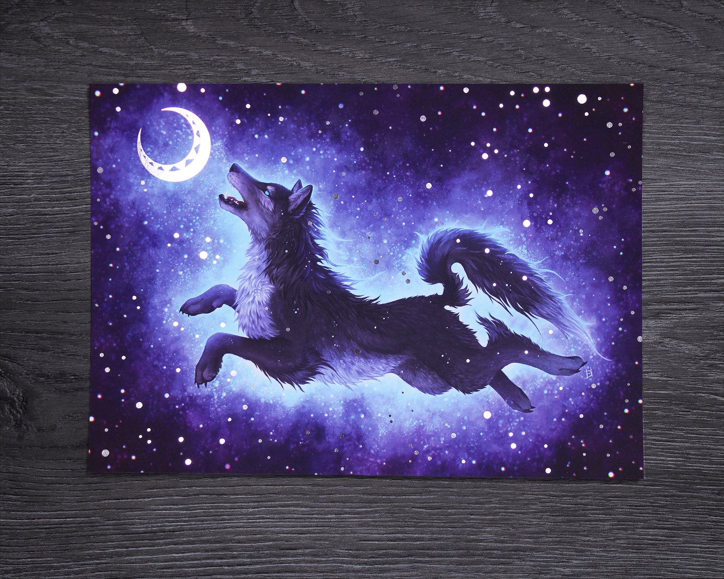 Chase the Moon - Norse Wolf Hati - A5 Silver Foil Print