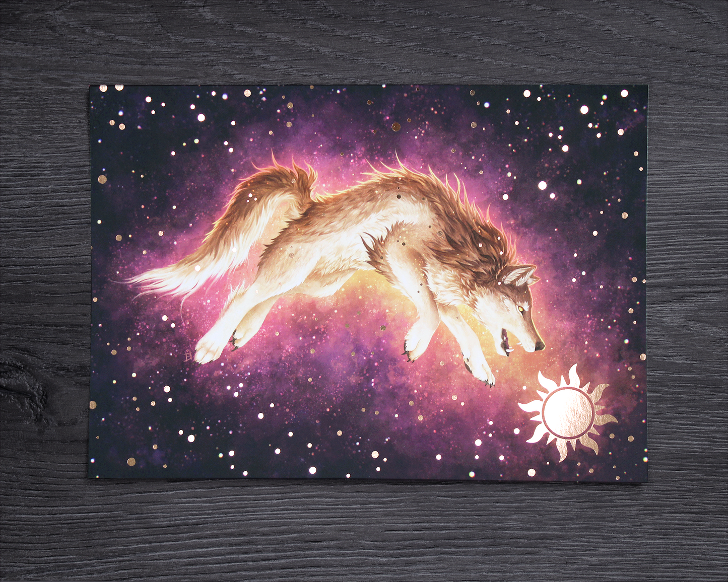 Chase the Sun - Norse Wolf Skoll - A5 Rose Gold Foil Print