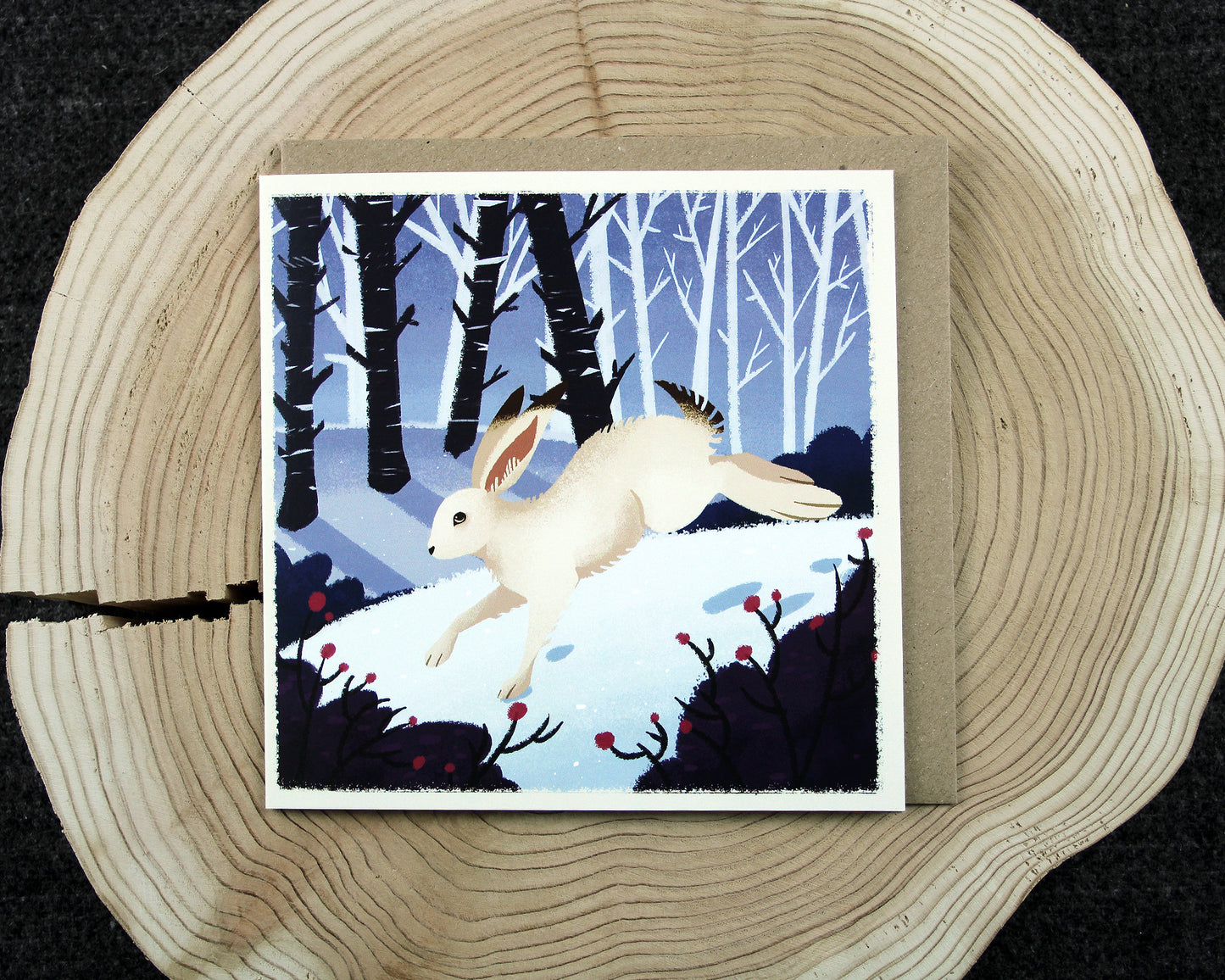 Seasonal Animals - Winter Hare - 150x150mm Square Blank Greeting Card