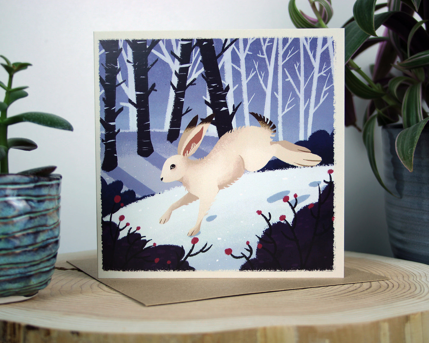 Seasonal Animals - Winter Hare - 150x150mm Square Blank Greeting Card