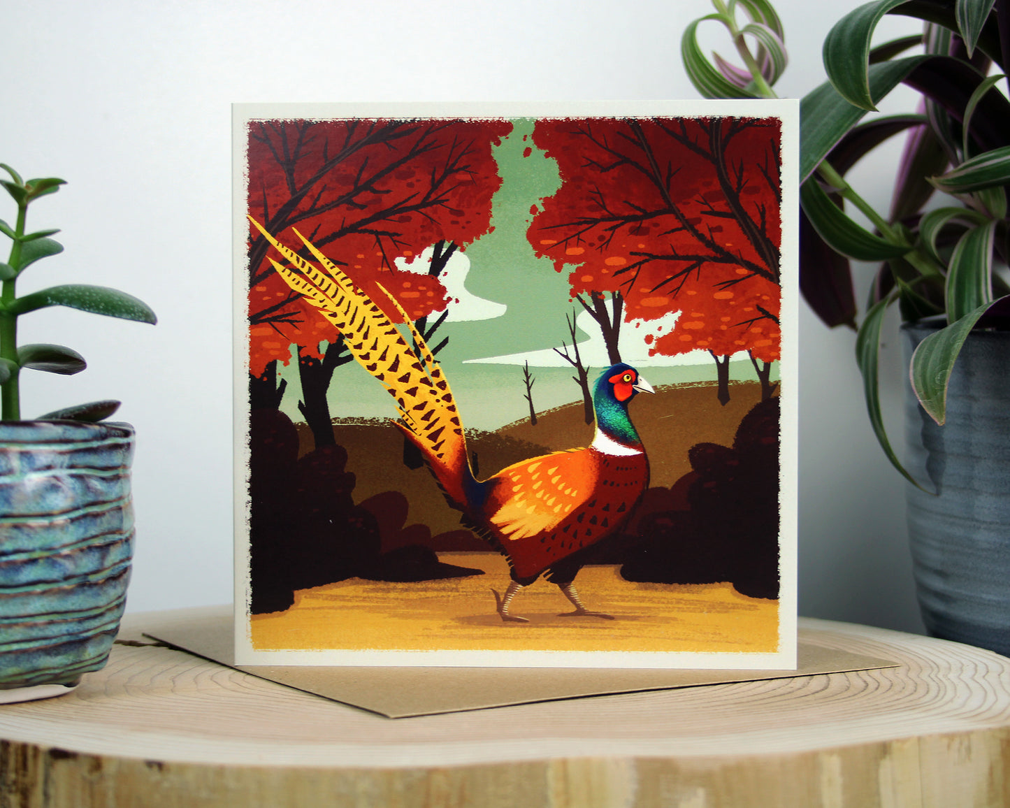 Seasonal Animals - Autumn Pheasant - 150x150mm Square Blank Greeting Card