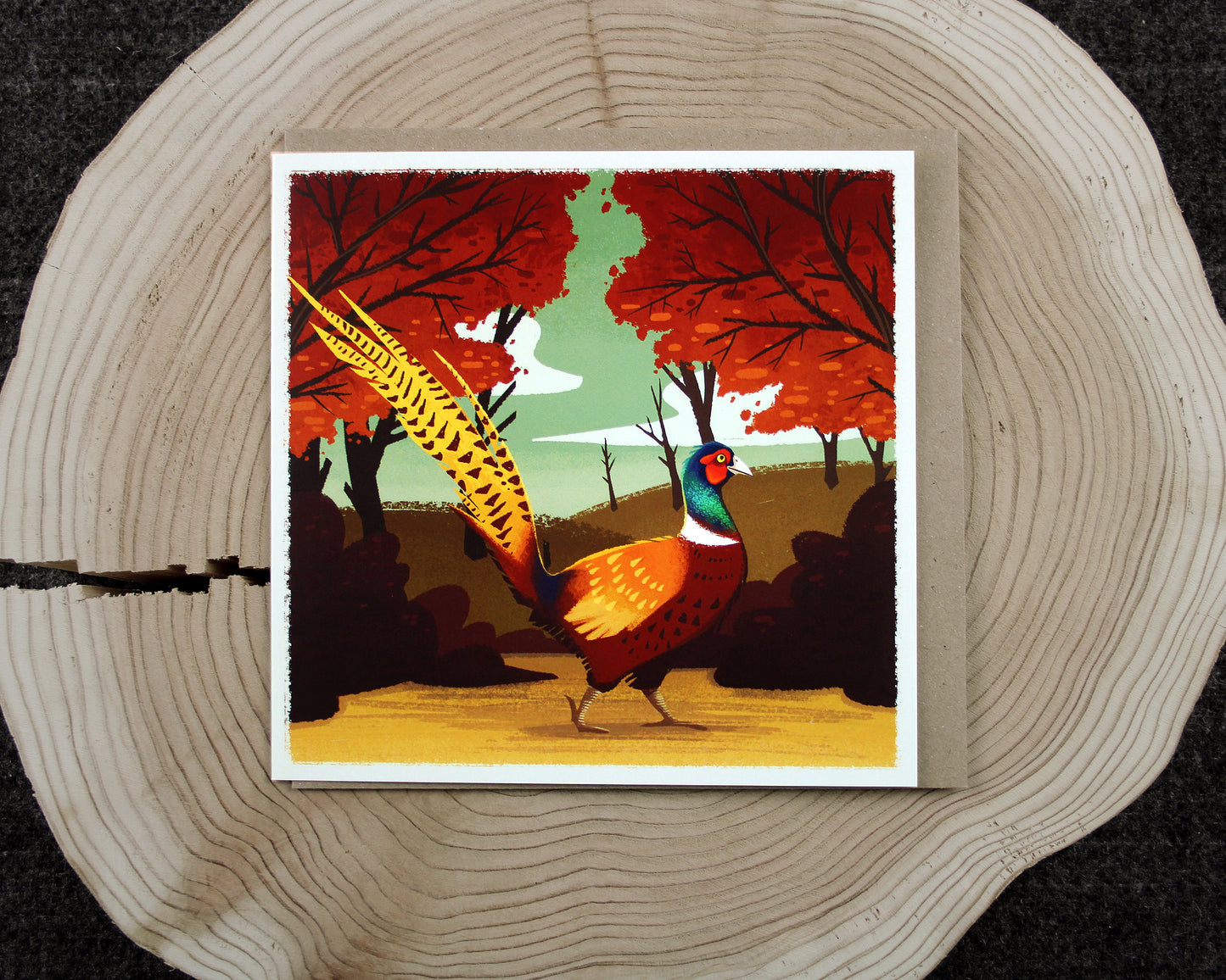 Seasonal Animals - Autumn Pheasant - 150x150mm Square Blank Greeting Card