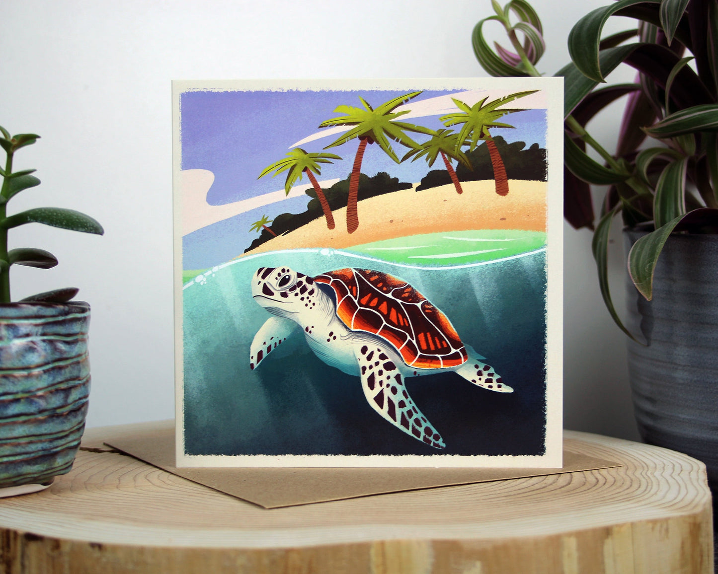 Seasonal Animals - Summer Turtle - 150x150mm Square Blank Greeting Card