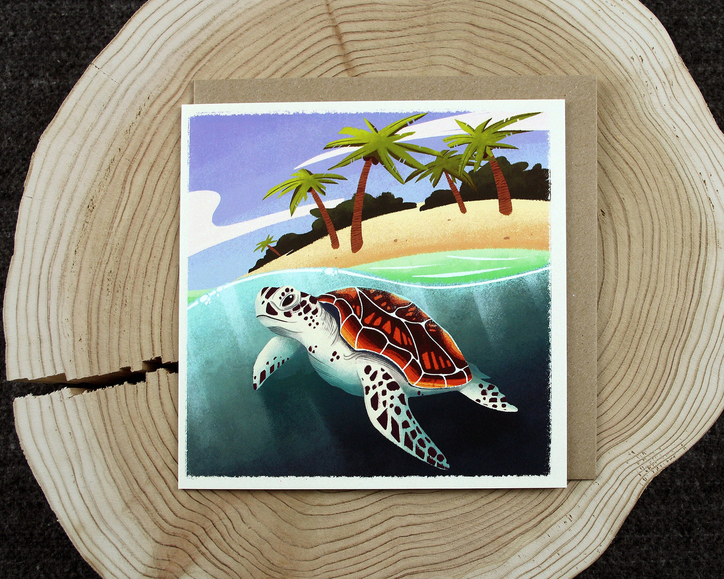 Seasonal Animals - Summer Turtle - 150x150mm Square Blank Greeting Card